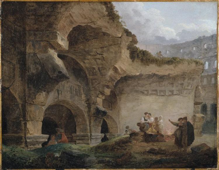 ROBERT, Hubert Washerwomen in the Ruins of the Colosseum oil painting image